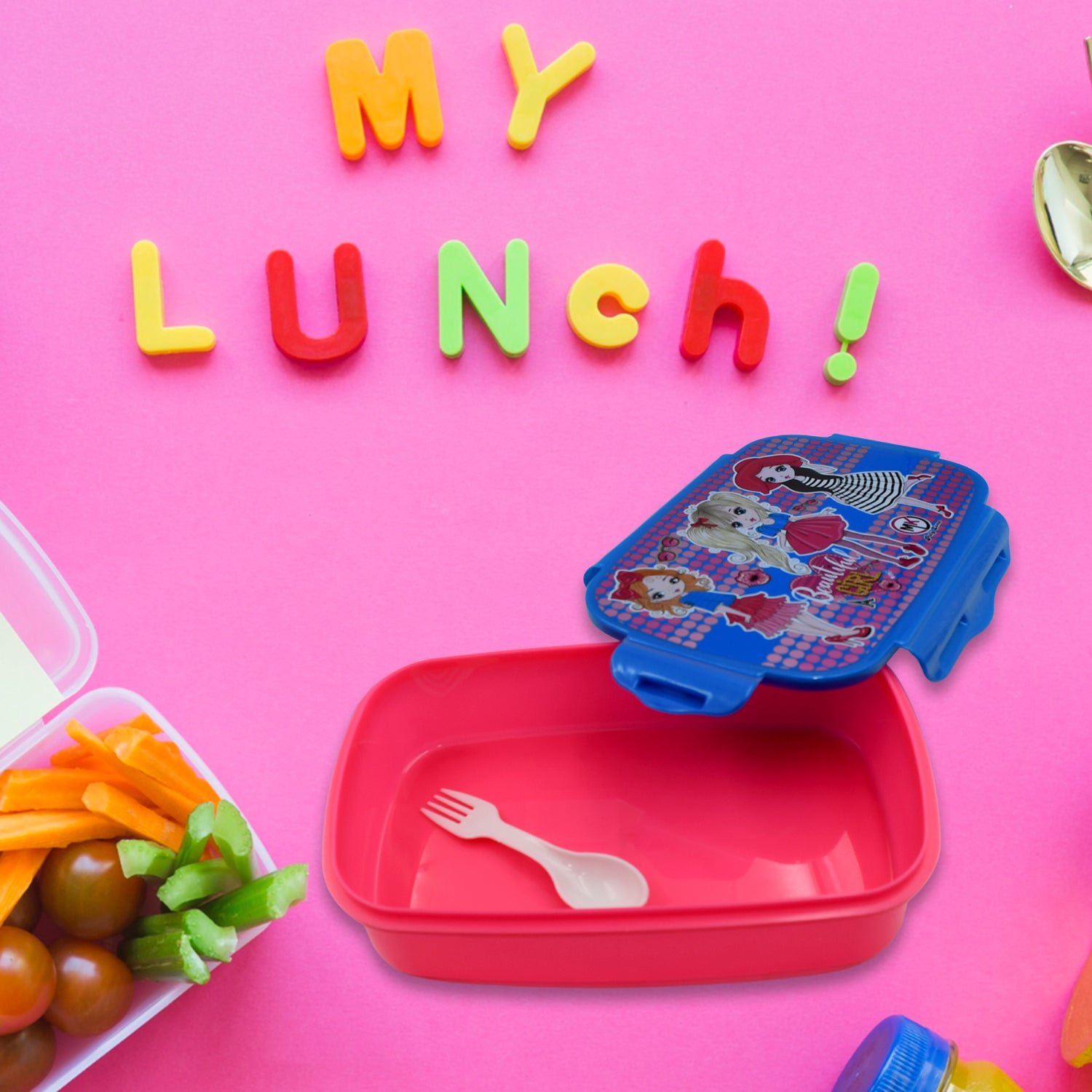 5983 Cartoon Printed Plastic Lunch Box With Inside Small Box  Spoon For Kids Air Tight Lunch Tiffin Box For Girls Boys Food Container Specially Designed For School Going Boys And Girls 5983 Cartoon Printed Plastic Lunch Box With Inside Small Box  Spoon For Kids Air Tight Lunch Tiffin Box For Girls Boys Food Container Specially Designed For School Going Boys And Girls